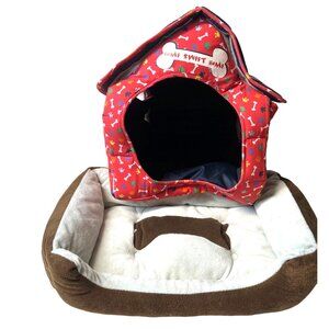 BUILD A BEAR Foldable Pet House with Pet Bed Combo With Bone Pattern